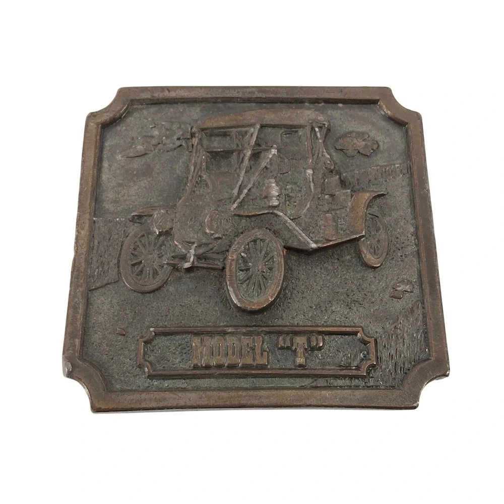 Vintage 1977 Bergamot Brass Works Solid Brass Ford Model T Belt Buckle J-57A